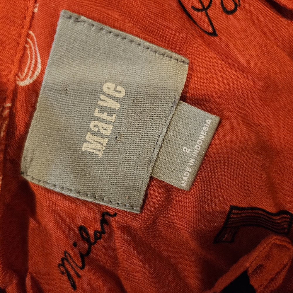 Maeve Orange Button Down Shirt with Black Accents - Picture 3 of 5